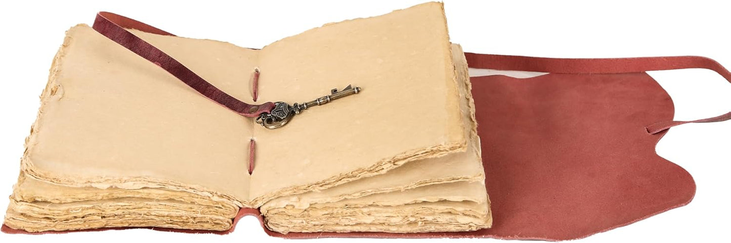 Leather Journal with Lined and Unlined Deckle Edge Paper 8x6 inch and Vintage Key | Handmade Writing Notebook Diary | Bound Daily Notepad for Men & Women Medium, Sketch/Writing pad for Artists
