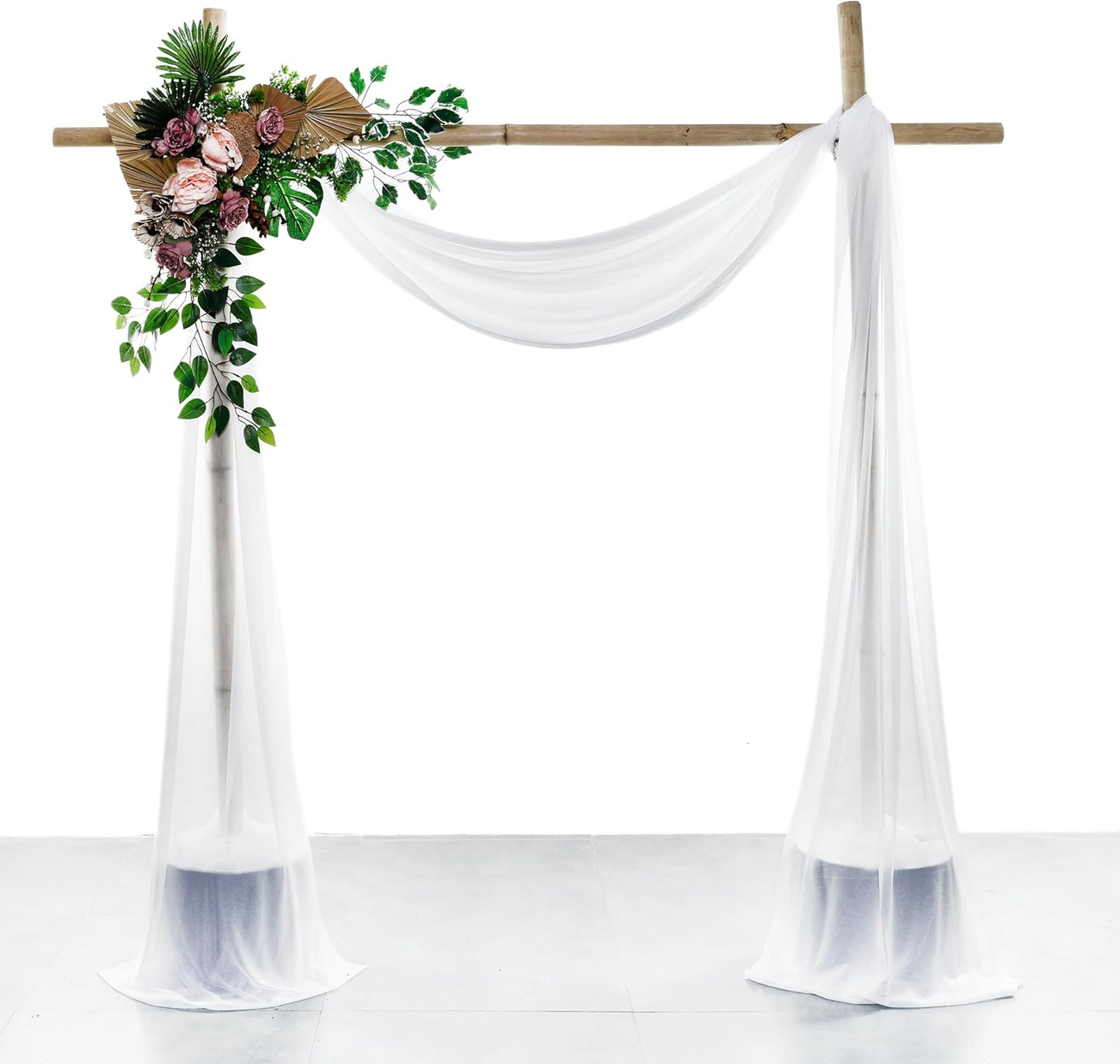 VDS Pack of 1 Panel (30 Inch X 30 Feet) Wedding Arch Draping Fabric Sheer Chiffon Fabric Drapery for Wedding Ceremony Reception Swag Backdrop Canopy Chuppah ARBO Altars Decoration (White)