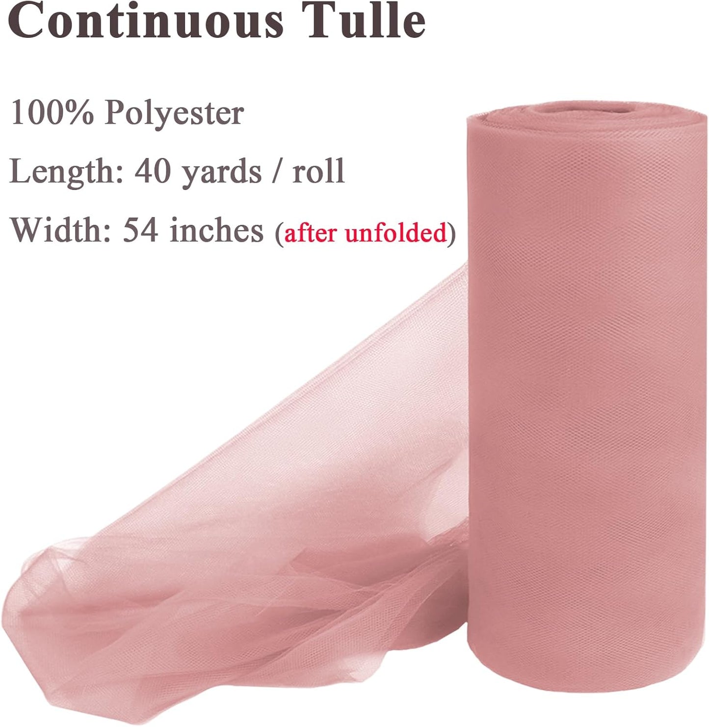Antique Pink Tulle Fabric Rolls 54 Inch x 40 Yards Large Mesh Tull Bolt for Wedding, Garden Netting, Tutu Skirt, Party Decoration and Craft Supplies