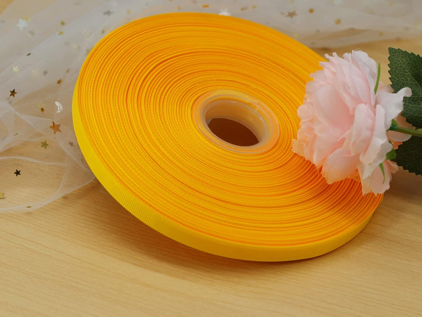 Jesep One Roll 100 Yards Soild Grosgrain Ribbon Boutique Gift Wrapping Package Ribbon, DIY Crafts Bow Hair Headband Accessories Assorted Ribbon #642 (3/8" 10mm, Gold)