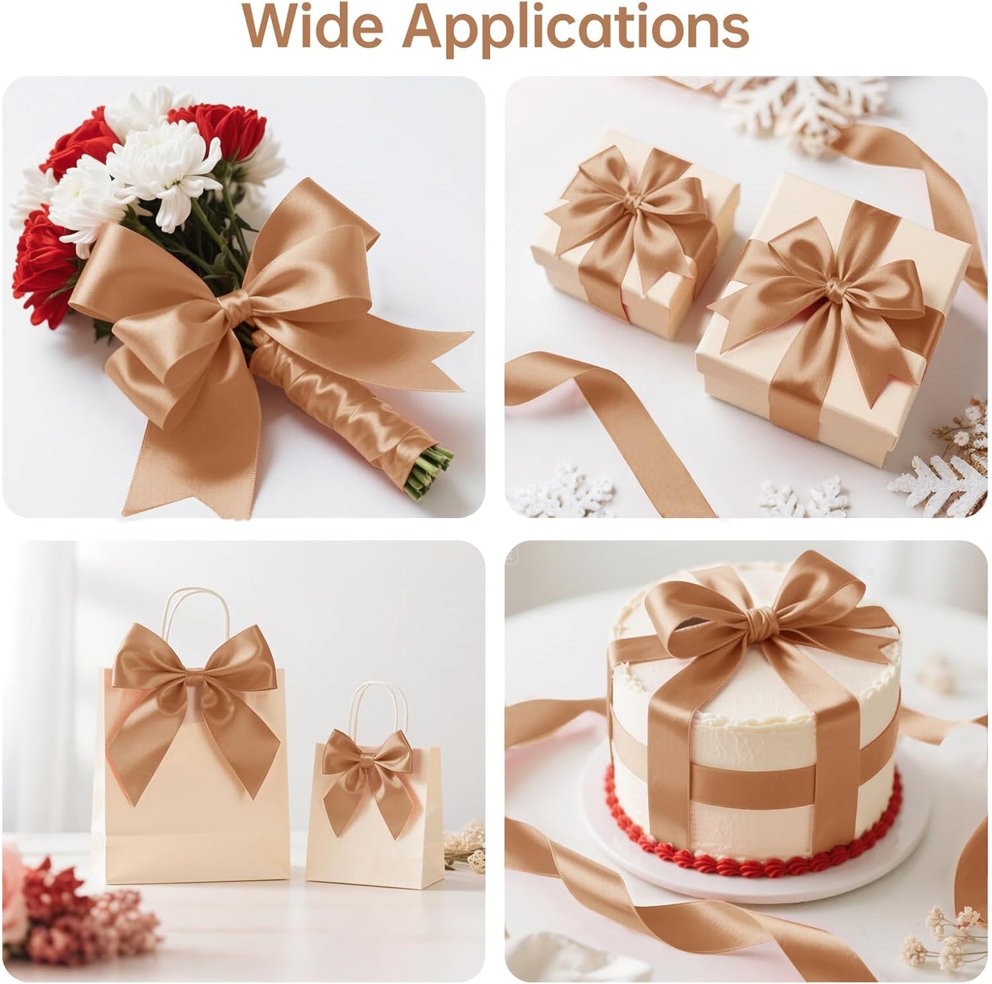 Champagne Gold Satin Ribbon 1 Inch Wide x 50 Yards, Luxury Double Faced Polyester Ribbon for Wedding Decor, Gift Wrapping, Party Crafts, DIY Bows and Holiday Projects