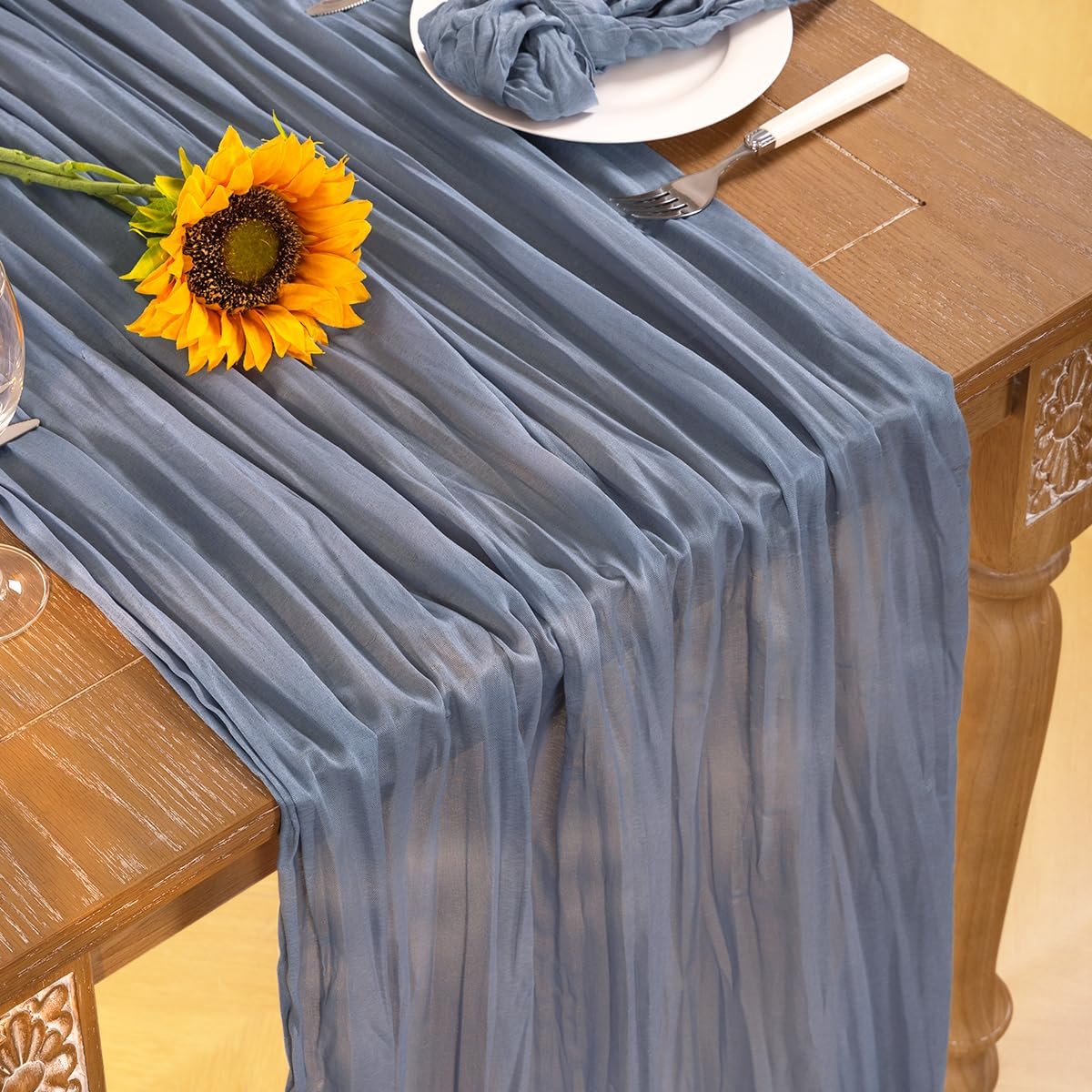 Dusty Blue Cheesecloth Table Runner Fall Table Runner Boho Gauze 120 Inches Blue Cheese Cloth Fall Table Decorations for Thanksgiving Marine Weddings Bridal Baby Shower Birthday Party