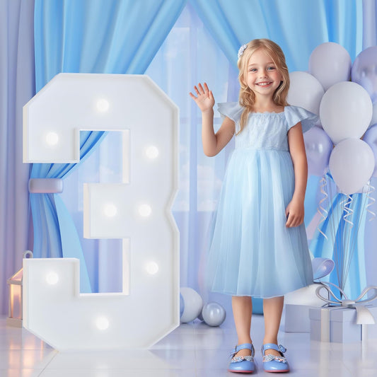 3FT Marquee Numbers 3 for 3rd, 30th Birthday Party Decorations, Large Light Up Number 3 Sign for Anniversary Decor, Backdrop, Big Marquee Number, Pre-Cut Foam Board Kit