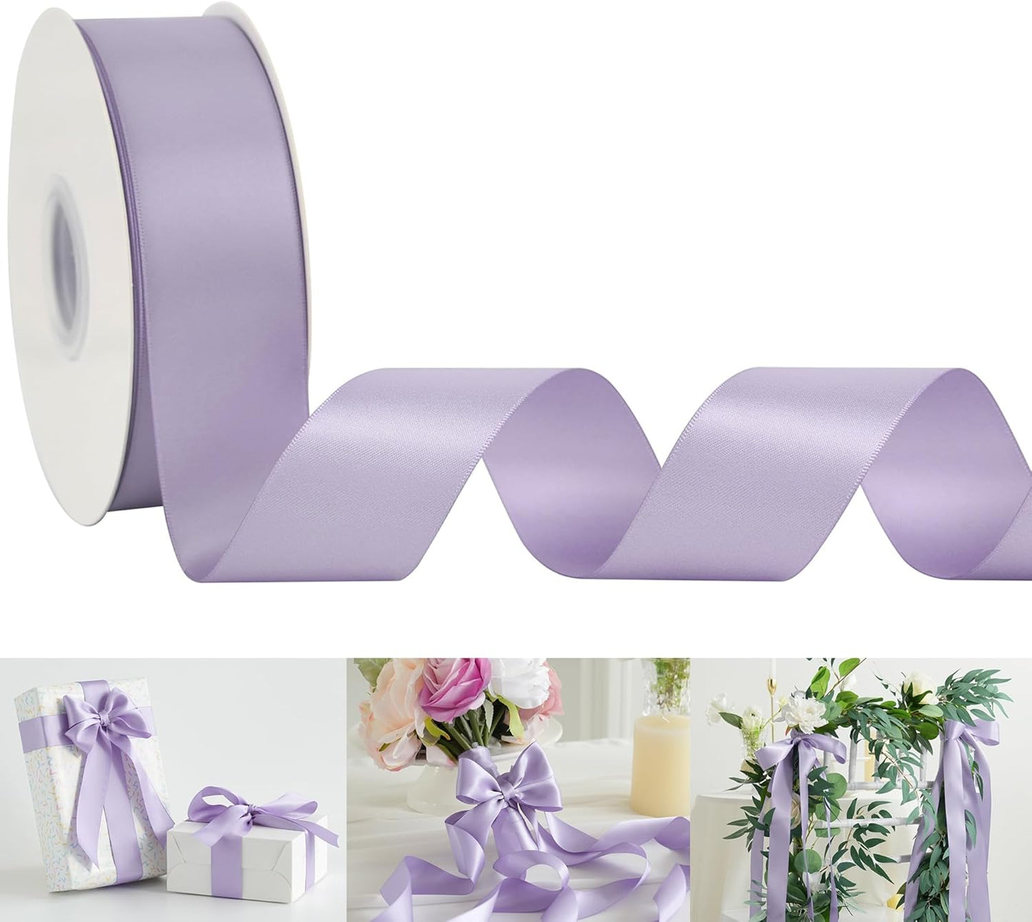 HUIHUANG Purple Satin Ribbon 1-1/2 inch x 50 Yards Lavender Purple Ribbon Double-Faced Satin Ribbon for Gift Wrapping, Bows, Flower Bouquet, Eternal Roses, Crafts, Wedding Holiday Party Decor