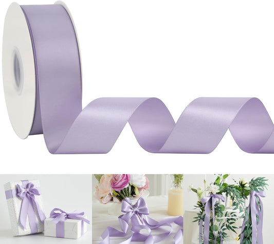 HUIHUANG Purple Satin Ribbon 1-1/2 inch x 50 Yards Lavender Purple Ribbon Double-Faced Satin Ribbon for Gift Wrapping, Bows, Flower Bouquet, Eternal Roses, Crafts, Wedding Holiday Party Decor
