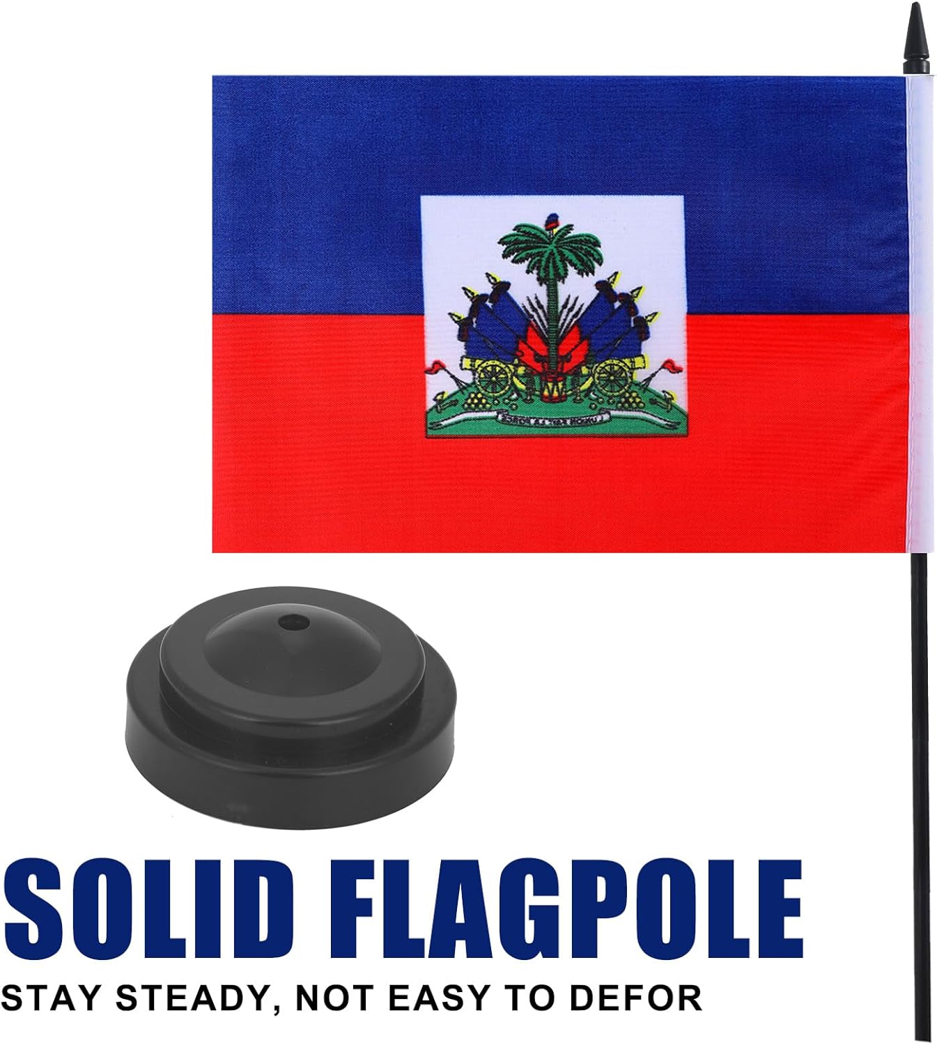 Haiti Desk Flag 12" Solid Pole Deluxe Set Haitians Flags Banner Mini Small Haiti Office Table Flags with Black Stand Base Desktop Decorations(2Pack)