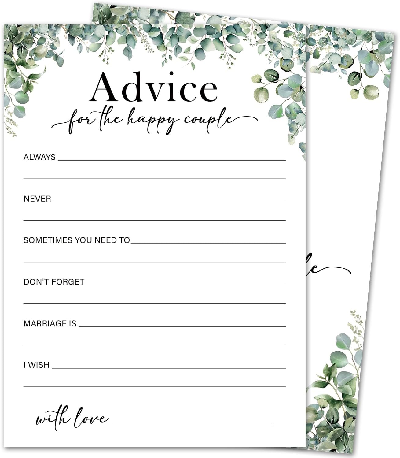 Eucalyptus Bridal Shower Game Cards - Advice for The Happy Couple, Wedding Advice and Wishes for The Mr and Mrs Bridal Shower Games for 30 Guests, Engagement Activity Supplies & Favor/A17