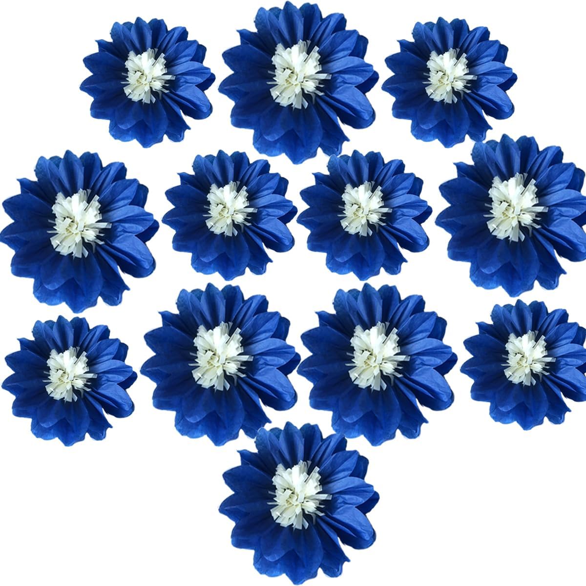 12pcs 10in 12in Paper Flowers Tissue Flowers Pom Paper Pom Poms Hanging Paper Flowers Wall Backdrop Wedding Party Flower Decorations DIY Art Craft Blooms for Birthday Shower Nursey Decor Royal Blue