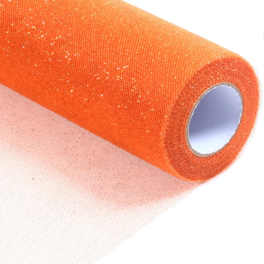Sparkling Tulle Rolls, 15” by 30 Yards (90FT) Glitter Tulle Spool Ribbon Fabric for Wedding Birthday Bridal Shower Tutu Skirt Party Gift Wrapping (Orange)