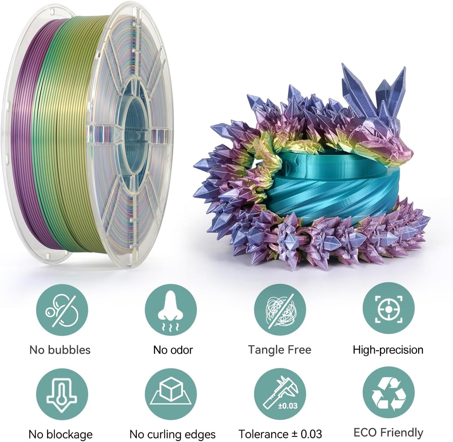 Kingroon Rainbow Silk PLA 4KG PLA Filament Bundle 1.75MM 3D Printing Filament Color Changing Filament Dimensional Accuracy ±0.02mm,Fit Most 3D Printer