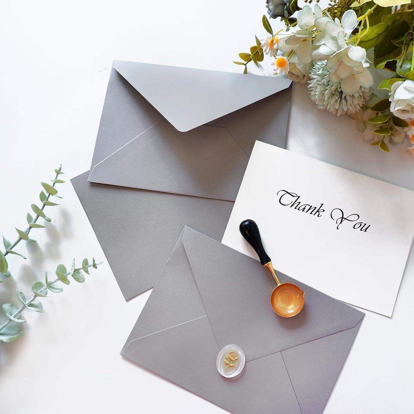 50 Pack 5x7 Envelopes Letter Size, Grey A7 Envelopes Self Seal for Wedding Invitation, Envelope 5.4x7.6 for Greeting Cards, Photos, Baby Shower, Graduation, Thank You Cards, Announcements