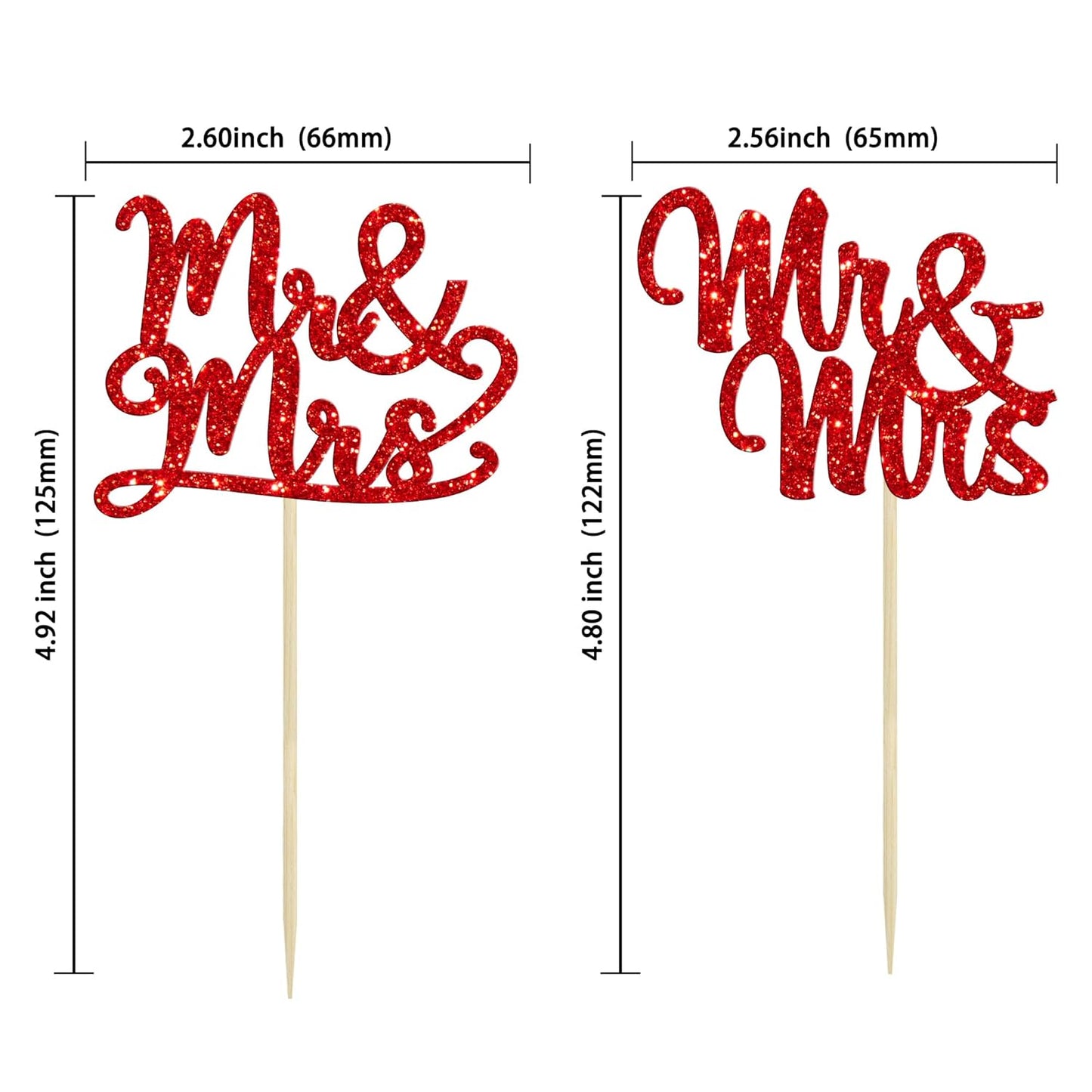 Gyufise 36Pcs Mr & Mrs Cupcake Toppers Glitter Bridal Shower Cupcake Picks for Wedding Engagement Birthday Anniversary Party Cake Decorations Supplies Red