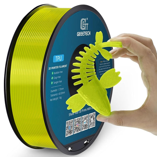 Geeetech TPU Filament 1.75mm, Shore 95A Flexible 3D Printer Filament with High Elasticity, 1KG (2.2lbs) Spool, Dimensional Accuracy ±0.03mm, Fits Most FDM Printers (Cleal Yellow)