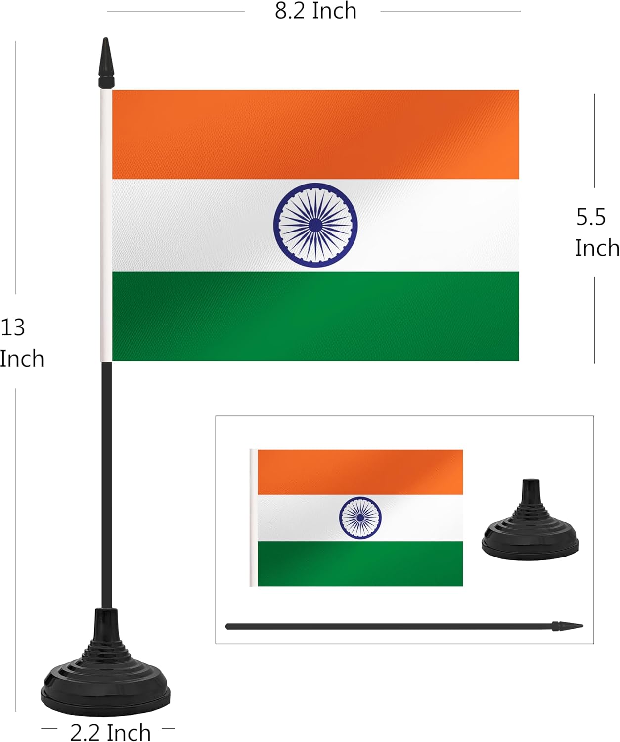 12 Pack India Desk Flag Set, Indian Table Office Flag, Small Miniature Desktop Flag With Black Pole and Black Base, Classroom, Offices Meeting Desk Decoration (India)