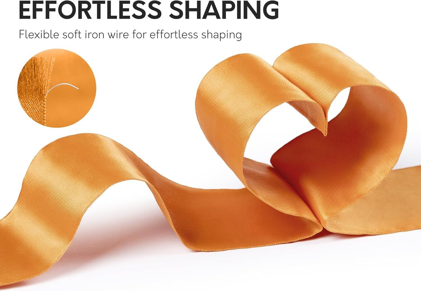 Orange Satin Ribbon Double-Faced Wired Ribbons for Gift Wrapping Flower Bouquet Bows Wedding Invitation Christmas Decor Crafts 2-1/2 Inch 10 Yards