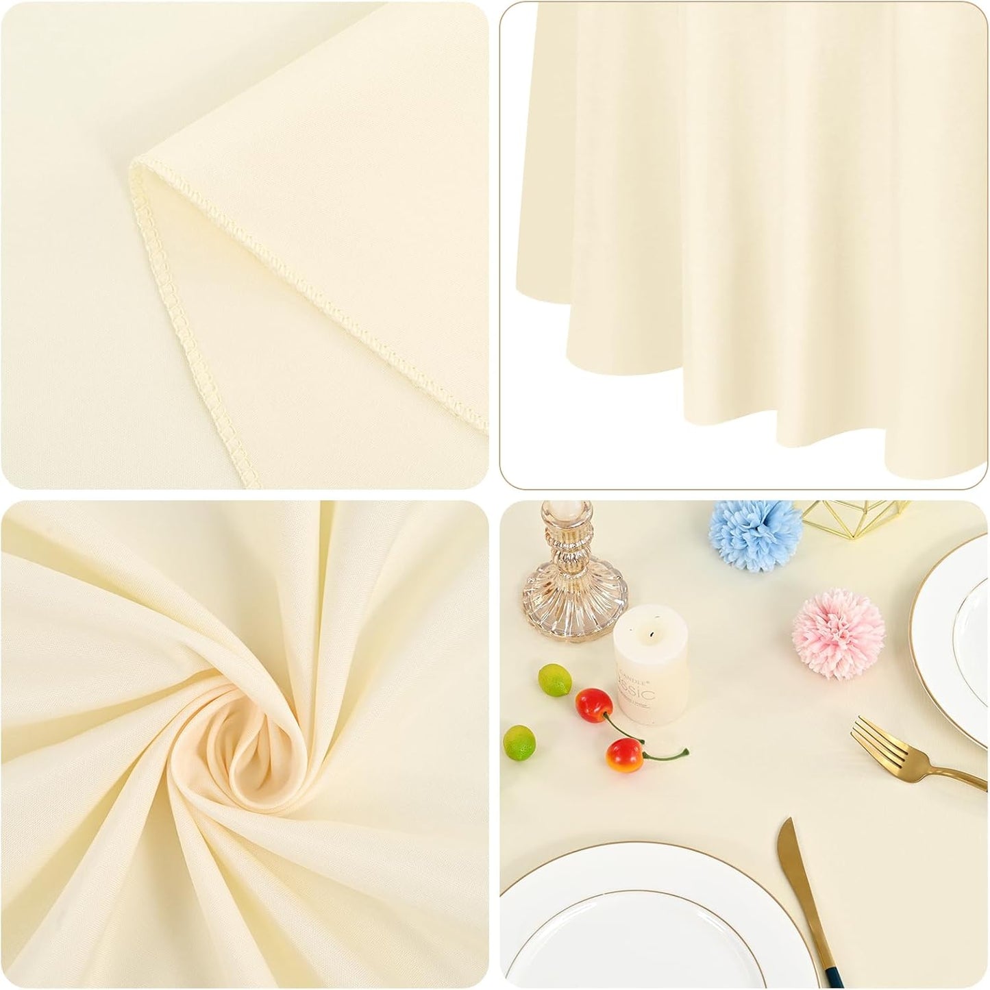 12 Pack 120 Inch Round Tablecloth, Beige Polyester Fabric Table Cloth for Round Table, Washable Tablecover for Wedding Party Dining Buffet Banquet Restaurant and Camping