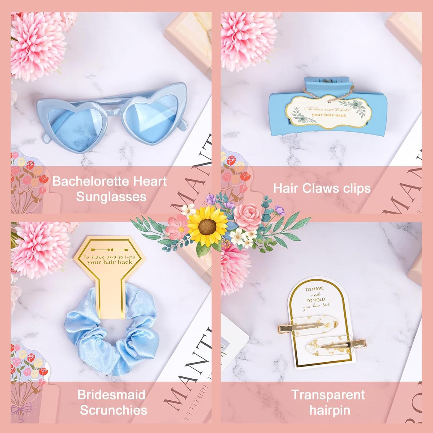 Dusty Blue Bridesmaid Proposal Gift Set, 8PCS Wedding Favors with Hair Claws, Scrunchies, Makeup Clips & Sunglasses, Birthday Gifts for Maid of Honor, Girls and Teens