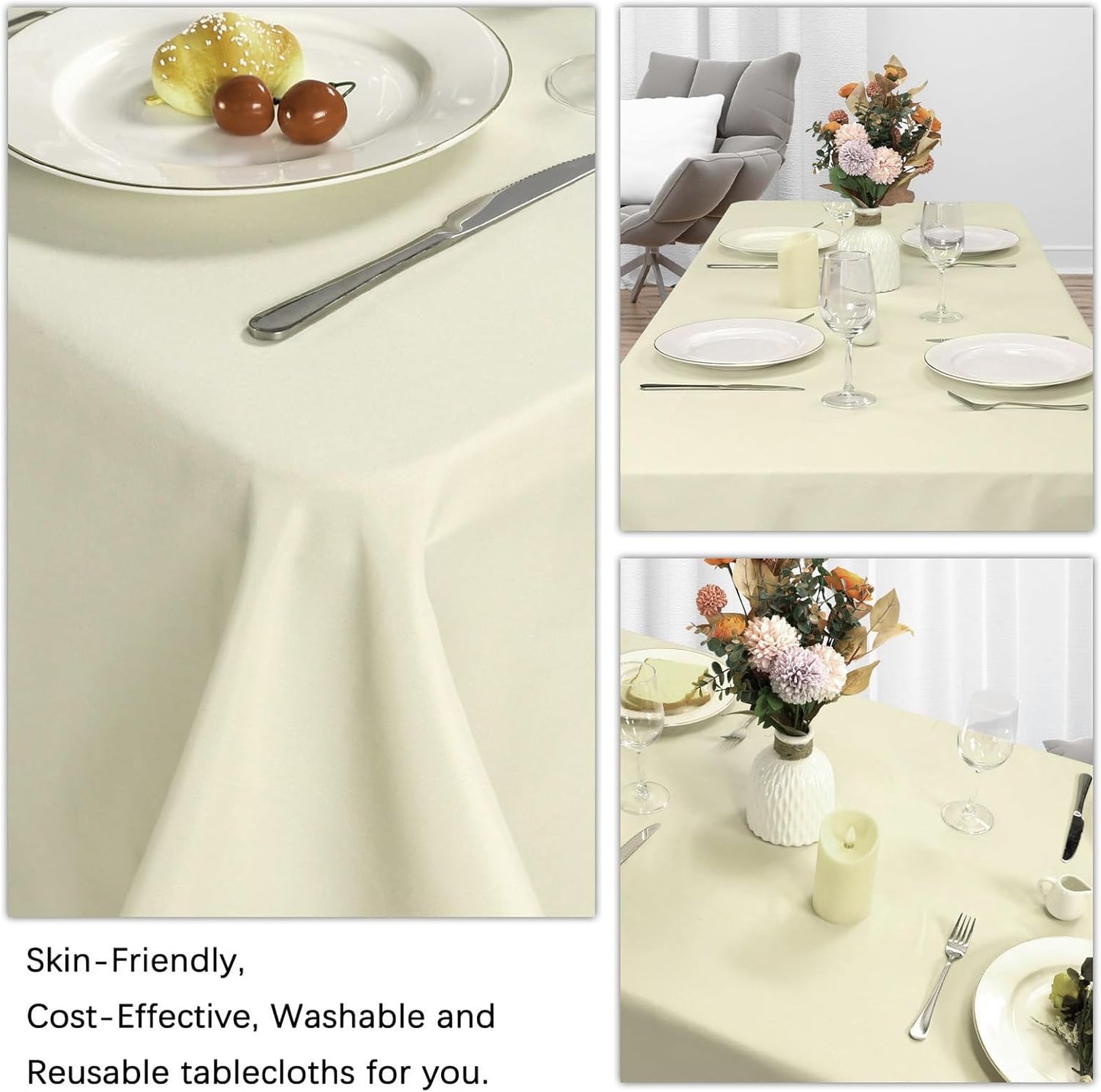 8 Pack Beige Tablecloth 60 x 126 Inch Rectangular Tablecloths for 8 Foot Rectangle Tables, Wrinkle Resistant Beige Table Cloth Washable Polyester Fabric Table Covers for Buffet Wedding Party Banquet