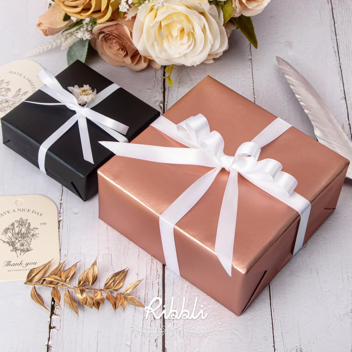 Ribbli White Satin Ribbon Double Faced Satin 1/2 Inch x Continuous 100 Yards-White Ribbon for Gift Wrapping Crafts Wedding Decoration Bows Bouquet Floral Arrangement