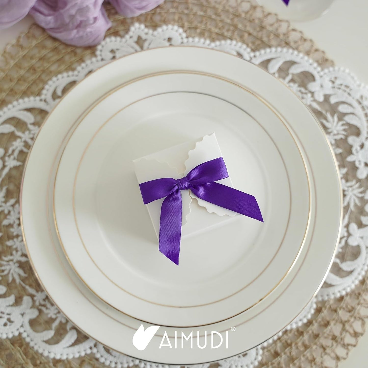 AIMUDI Small Purple Bows for Christmas Tree 2.5" Pre Tied Satin Ribbon Twist Tie Bows for Treat Bags Premade Mini Bows for Crafts Ribbon Bows for Gift Wrapping Halloween Party Favors - 50 Counts