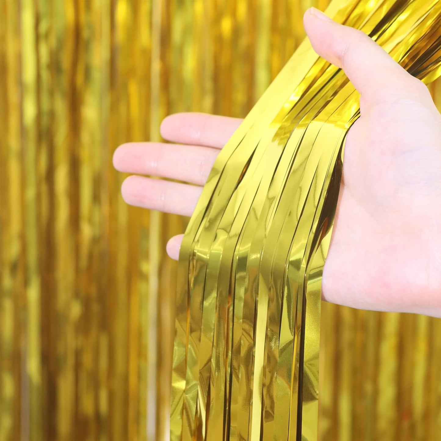 3 Pack 3.3 x 6.6 ft Gold Foil Fringe Backdrop Curtains, Tinsel Streamers Party Decorations, Fringe Backdrop for Birthday, Baby Shower, Gender Reveal, Graduation