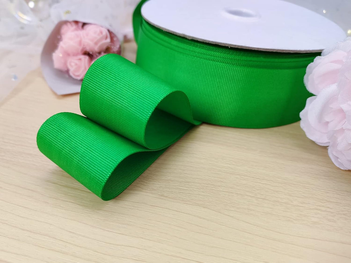 One Roll 50 Yards Soild Green Grosgrain Ribbon 1 1/2 inch Flower Bouquets Ribbons-1.5 inch Thick Gift Wrapping Ribbon-DIY Crafts Bow Hair Headband Accessories Ribbons #553(38mm)