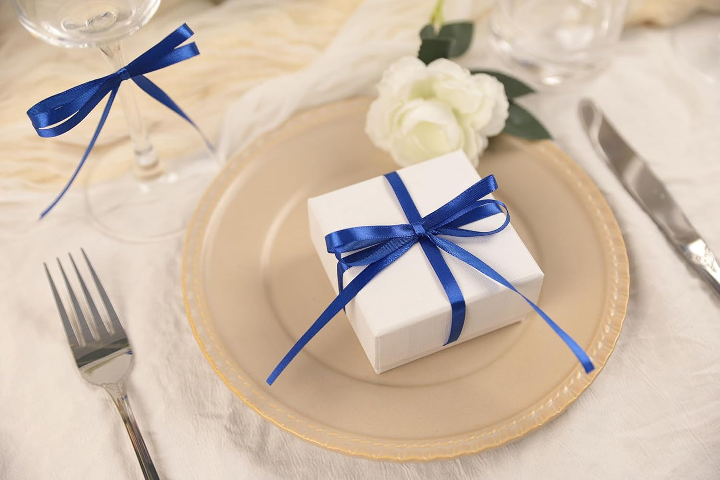 Dark Royal Blue Satin Ribbon 1/4 inch X Continuous 25 Yards, Single Face Polyester Ribbon Perfect for Gift Wrapping, Flower Bouquet, Wedding Decor, Crafts, Bow Making, Sewing and More