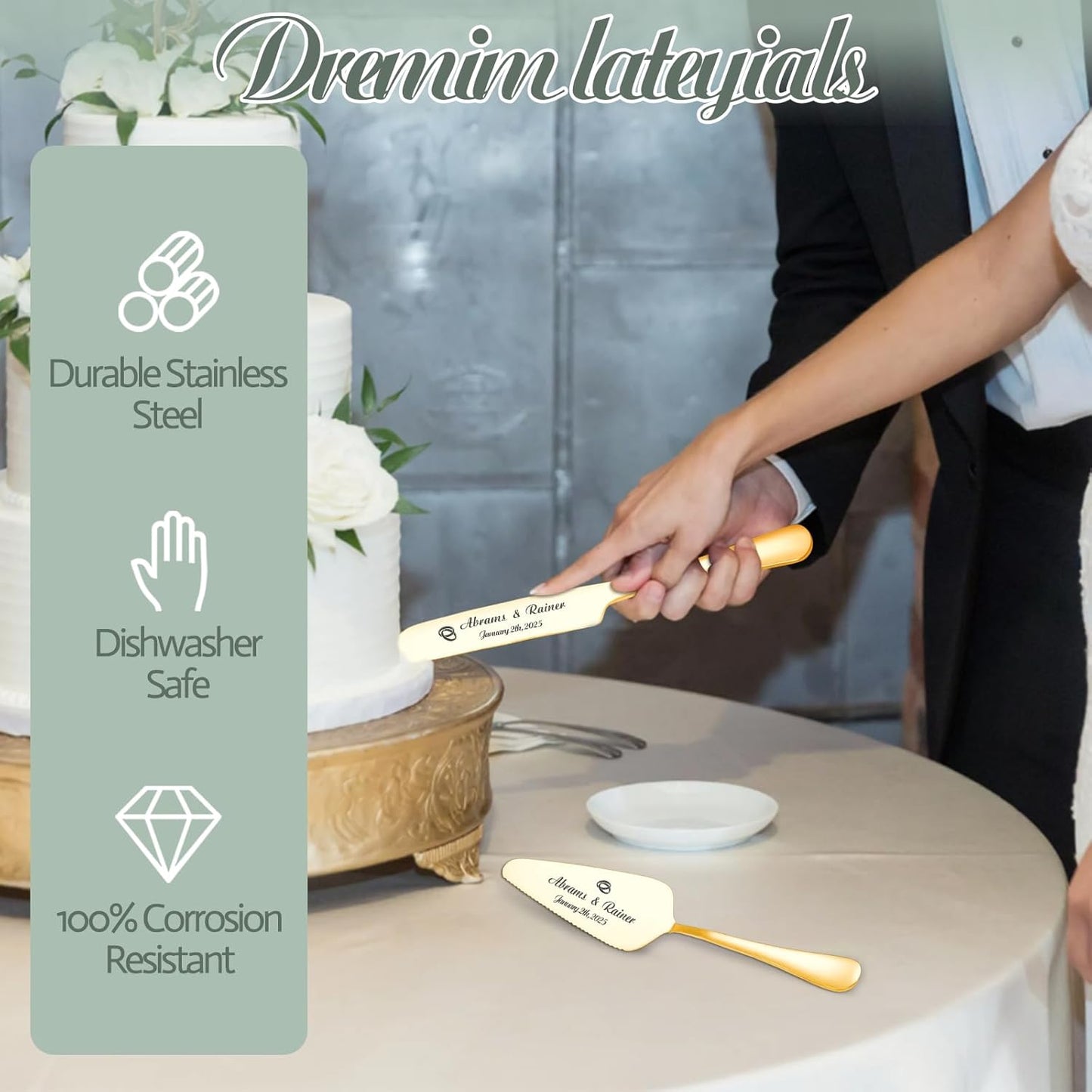 Personalized Wedding Cake Knife and Server Set - Custom Name Engraved Cutting Set with Elegant Gift Box, Ideal for Bridal Wedding Anniversary Birthday Gifts (Regular handle)