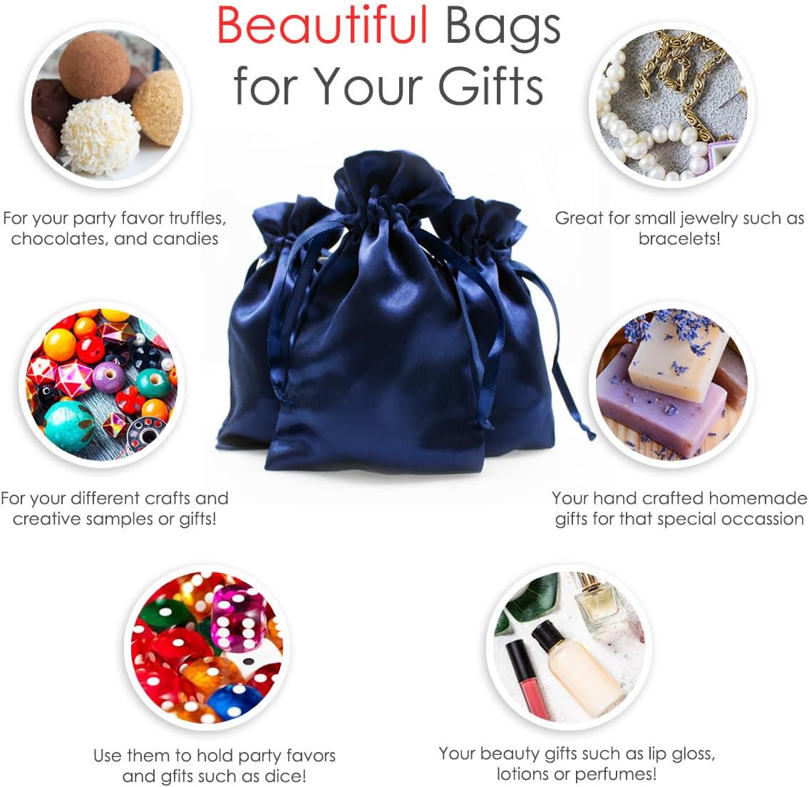 4" x 6" Navy Blue Satin Gift Bags, Jewelry Bags, Wedding Favor Drawstring Baby Shower Christmas 50 per Pack