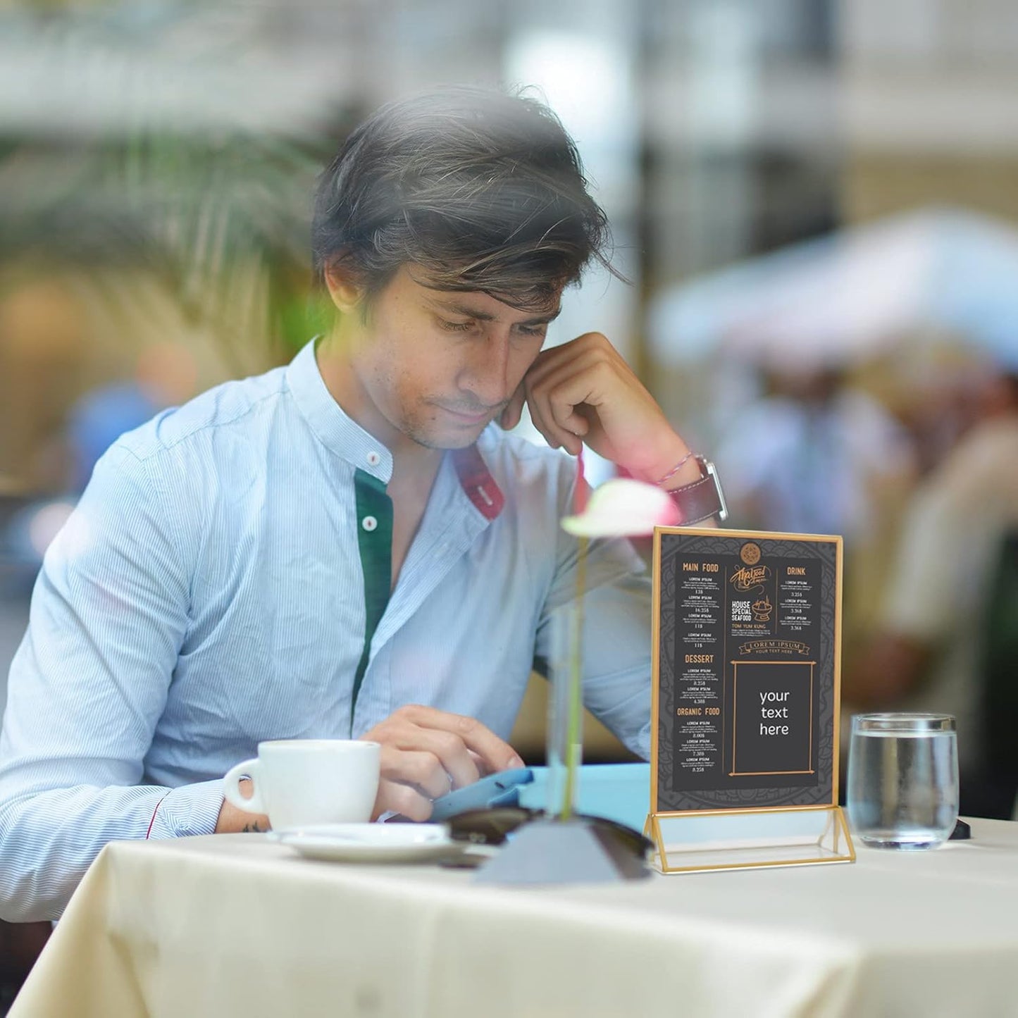 16 Pieces Gold Rimmed Clear Acrylic Table Sign Holders, Double Sided Frame with Gold Border and Vertical Stand for Wedding Table Number, Restaurant Sign, Photo Display, Menu Holder (5 x 7 Inch)