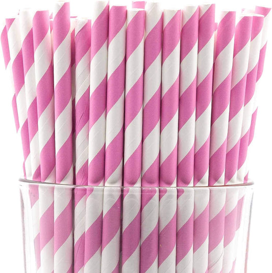 Pack of 300 Baby Pink Swirls Biodegradable 4-Ply Paper Drinking Straws (Compostable, Non-toxic, BPA-free)