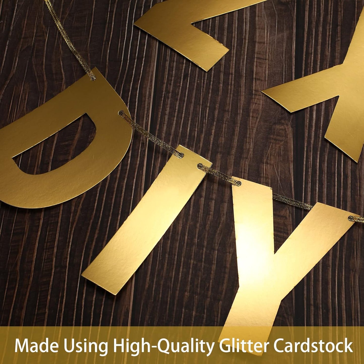 TaoBary 112 Pcs DIY Letter Kit Glitter Customizable Banner Letters Include 107 Letters and Numbers 3 Rope and 2 Needles for Birthday Halloween Christmas Wedding Valentine Party Decor(Bright Gold)