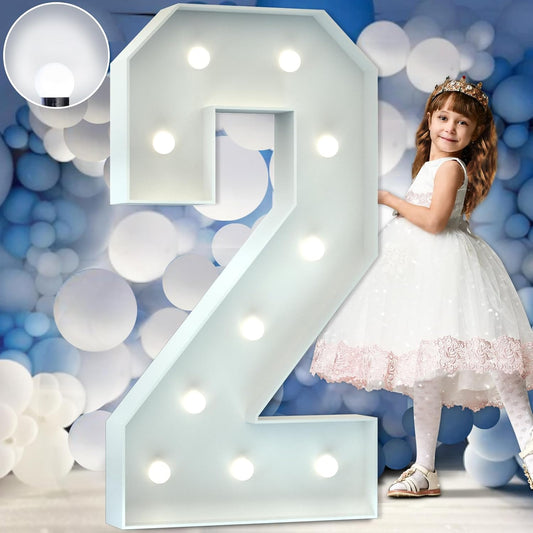 Marquee Numbers 4 Feet Tall Big Light Up Numbers 2nd 21st 25th Birthday Decorations Girl Boy Graduation Decorations 2025 White Anniversary Party Decor Large Cardboard Prop Backdrop Sign 2