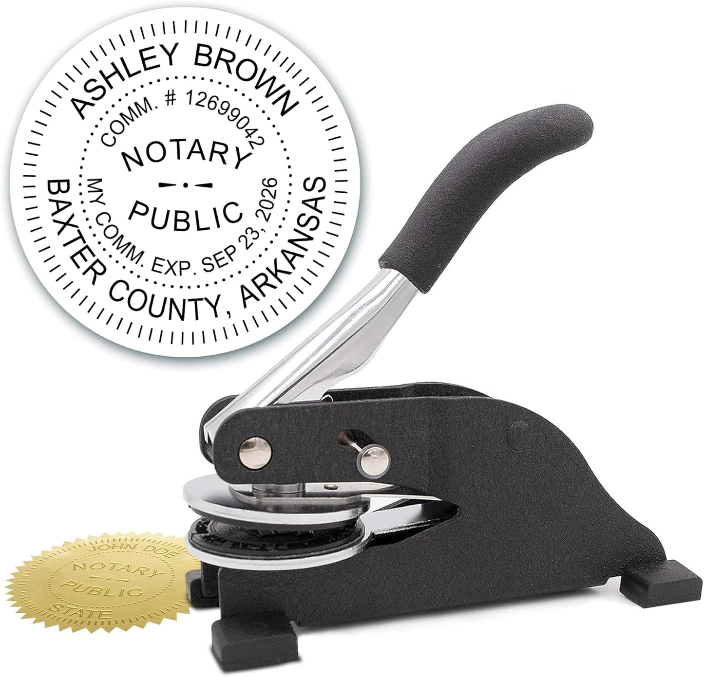 MaxMark Notary Seal Round Desk Embosser for Arkansas State - Includes Gold Burst Seal Labels (42 Count)