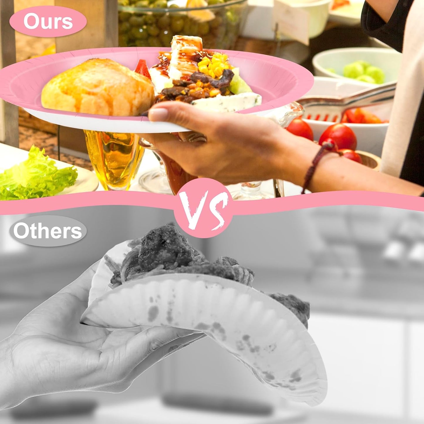 QZYL 50 Pcs Party Decorations, 12.2'' X 10.2'' Oval Large Paper Plates, Pink Disposable Paper Plates, Heavy Duty Paper Plates for Children's Birthday Party Wedding Picnic Baby Shower Barbecue Holiday