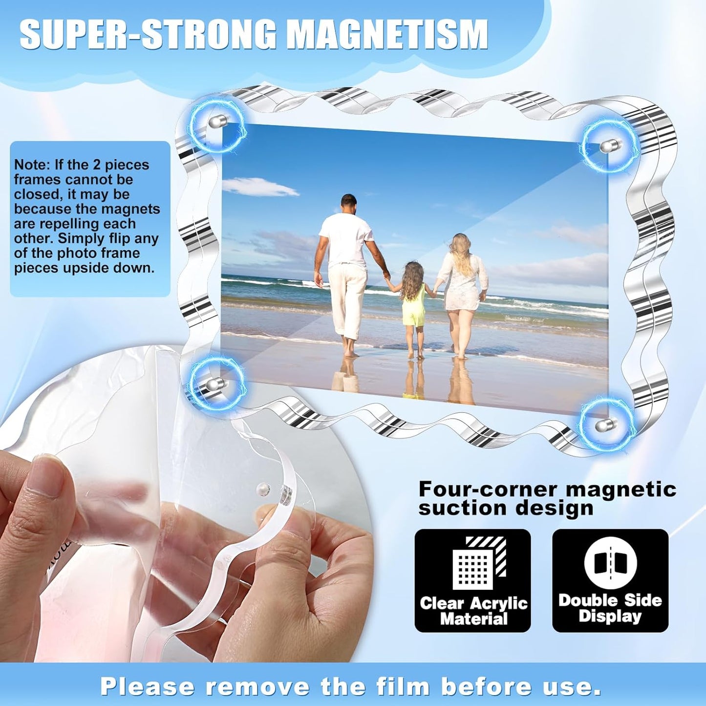 Aheroi Acrylic Picture Frames, 3 Pack 4x6 Clear Scalloped Photo Frame Freestanding Magnetic Double Sided Picture Frames, Transparent Thickened Frameless Acrylic Sign Holder, No Instal