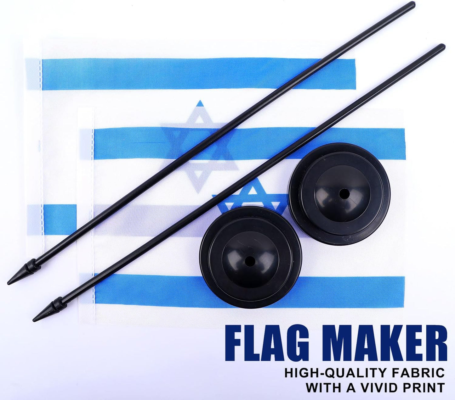 Israel Desk Flag 12" Solid Pole Deluxe Set Israeli Flags Banner Mini Small Israel Office Table Flags with Black Stand Base Desktop Decorations(2Pack)