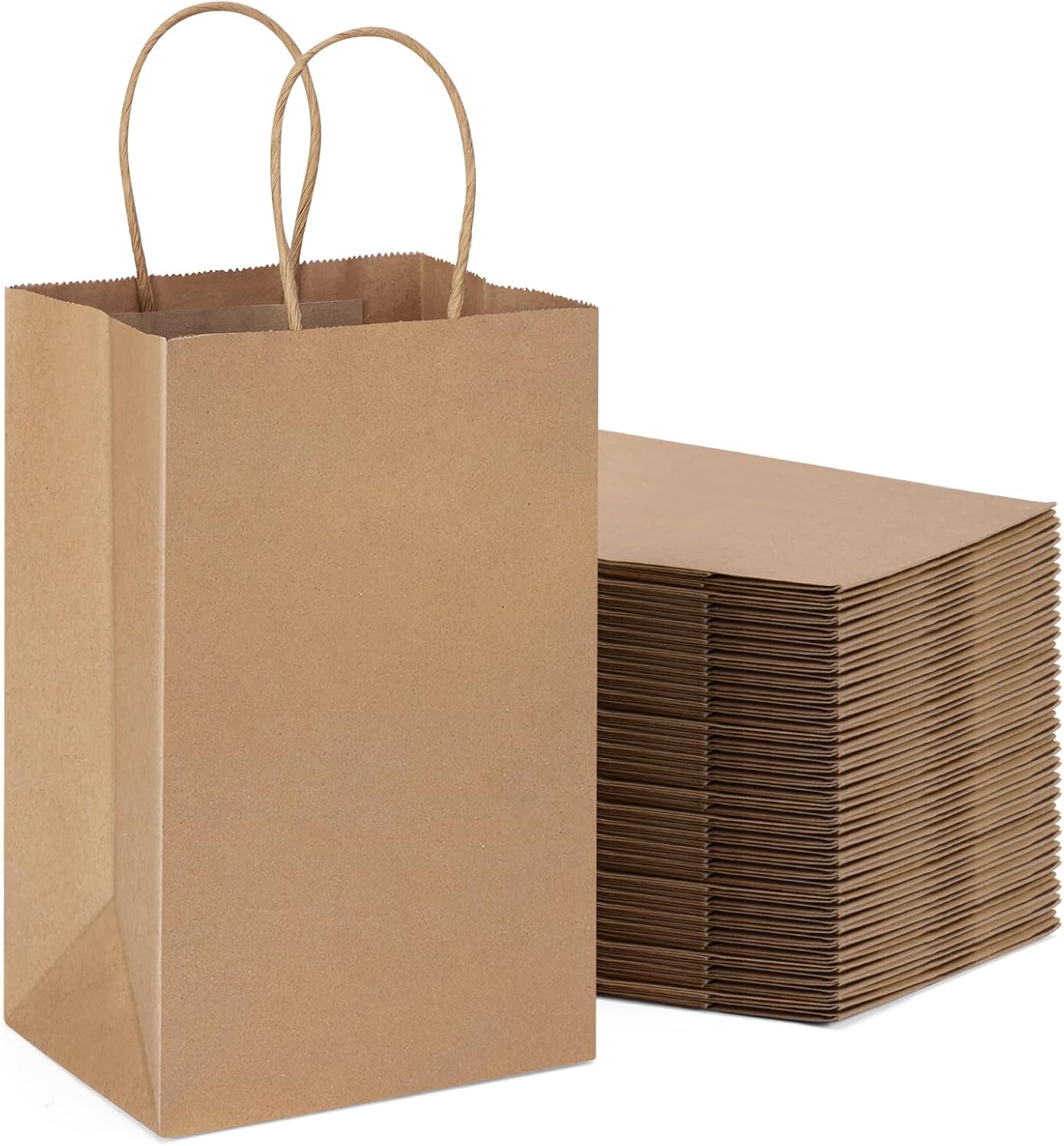 METRONIC Kraft Paper Gift Bags with Handles 5.25x3.75x8 Inch 600 Pcs | Christmas, Birthday Party Favors, Retail Shopping, Small Business Bulk | Brown Gift Wrap Bag
