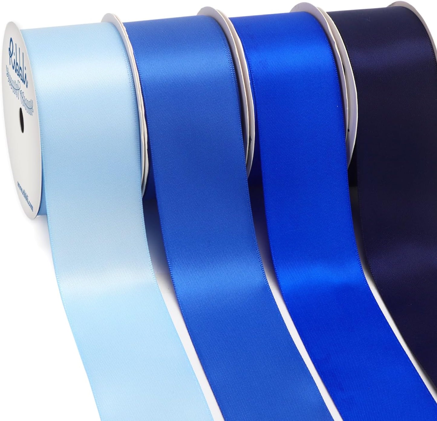 Ribbli Blue Satin Ribbon 1-1/2 Inch x 4 Rolls Total 40 Yards- Baby Blue/Royal Blue/Electric Blue/Navy Ribbon for Gift Wrapping Craft Wedding Decoration