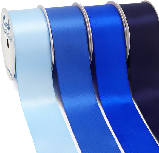Ribbli Blue Satin Ribbon 1-1/2 Inch x 4 Rolls Total 40 Yards- Baby Blue/Royal Blue/Electric Blue/Navy Ribbon for Gift Wrapping Craft Wedding Decoration