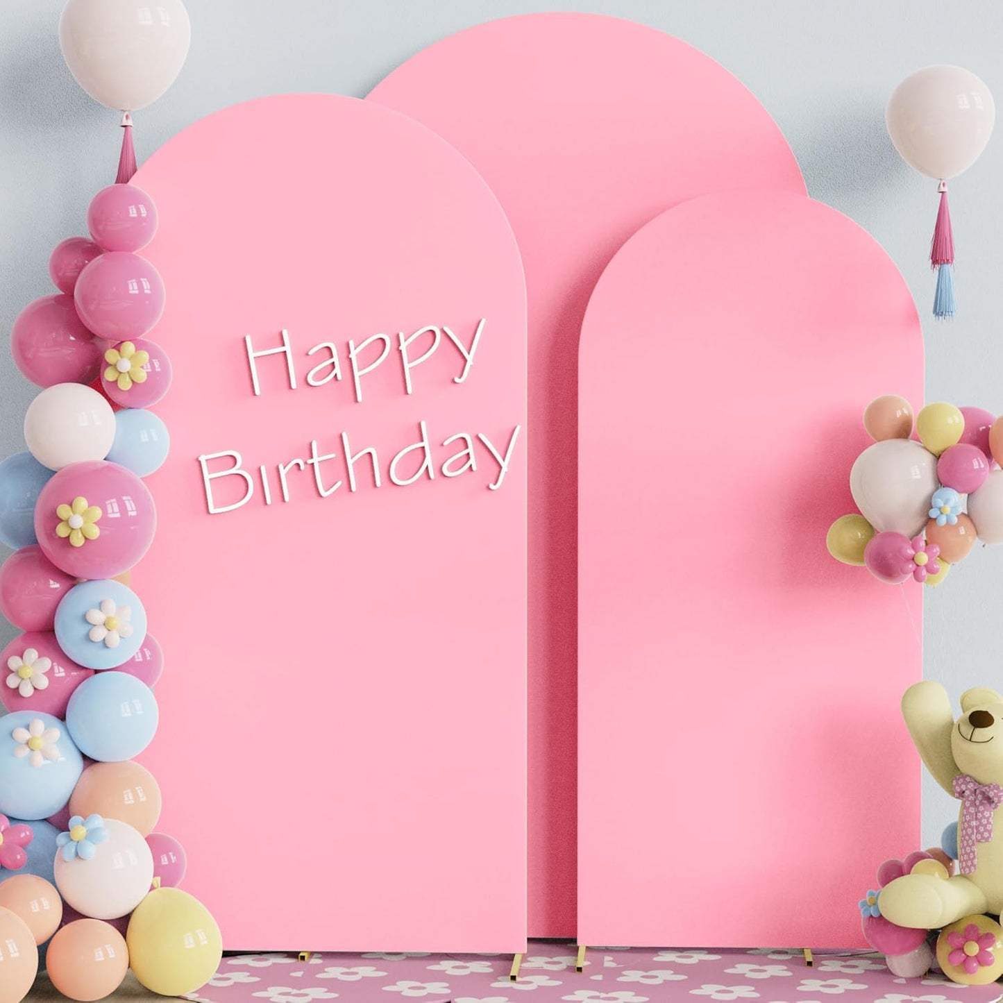 Fomcet Set of 3 Wedding Arch Covers - 6FT, 6.6FT, 7.2FT Pink 2-Sided Round Top Spandex Arch Backdrop Cover Fitted Fabric for Birthday Party, Baby Shower, Wedding Stand Decoration