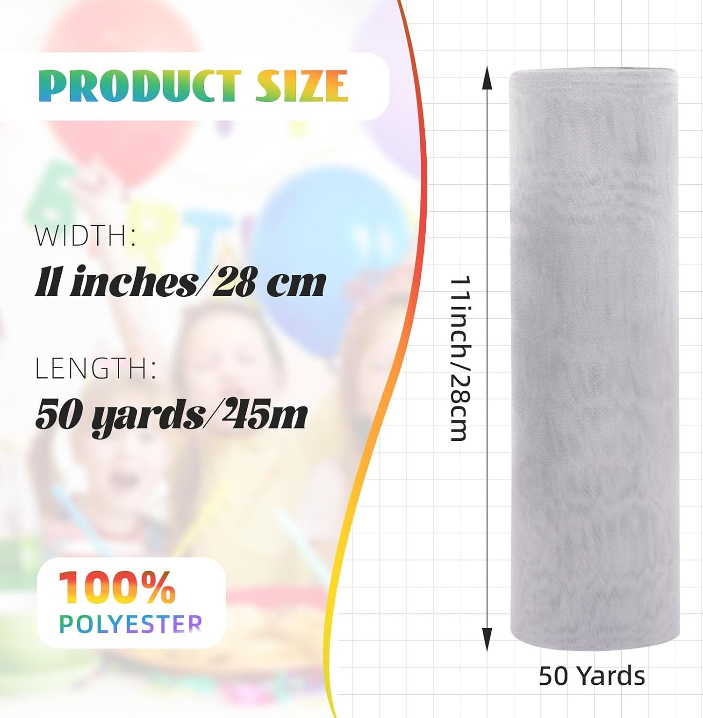 Crystal Organza Fabric Tulle 11 Inch by 50 Yards Sheer Tulle Rolls for DIY Craft Wedding Party Baby Shower Decor Gift Wrapping Party Supplies (Grey)