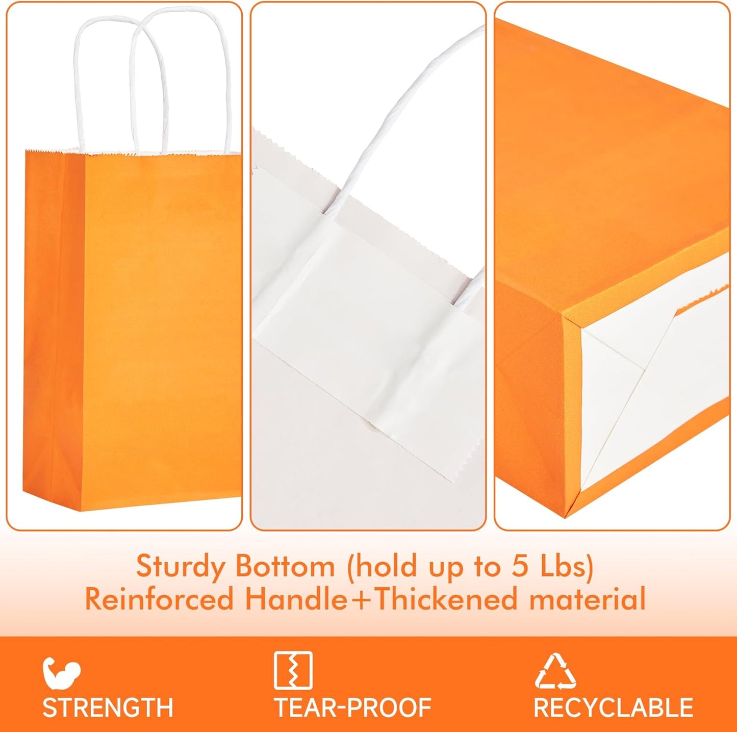 METAPRINT 48 Pcs Rainbow Paper Gift Bags with Handles in Bulk, 5.8x3.2x8.25 inch Small Kraft Paper Bags for Birthdays, Party Favors, Wedding (8 Colors)