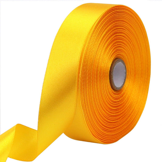 Yellow Solid Satin Ribbon 1 Inch 50 Yards Solid Polyester Fabric Ribbon for Gift Wrapping Wedding Christmas Baby Shower Birthday Party Decoration Handmade Immortal Flower Craft
