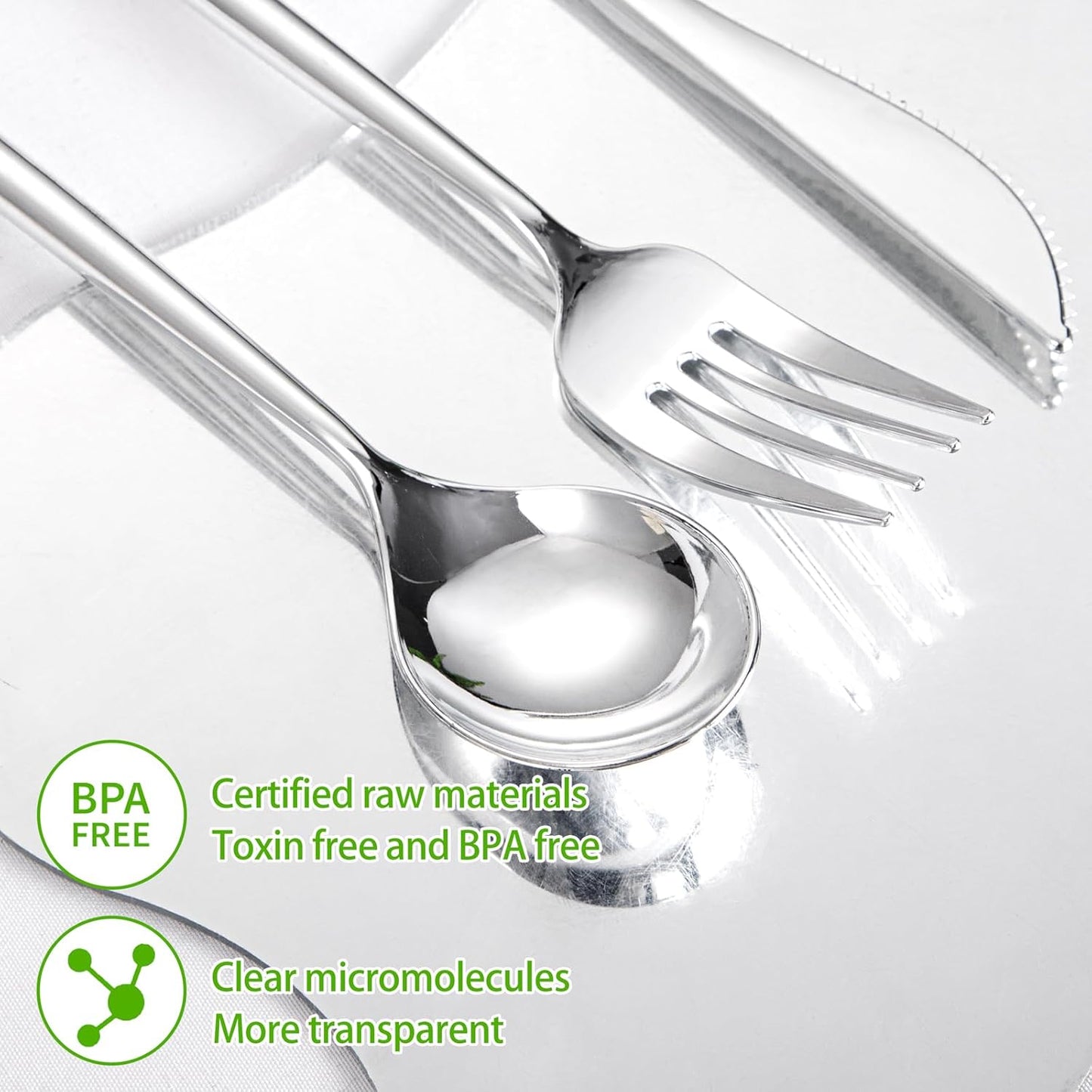 SUT 600PCS Heavy Duty Disposable Silverware - Includes 200 Knives, Forks and Spoons - Silver Plastic Utensils Set for Party/Wedding