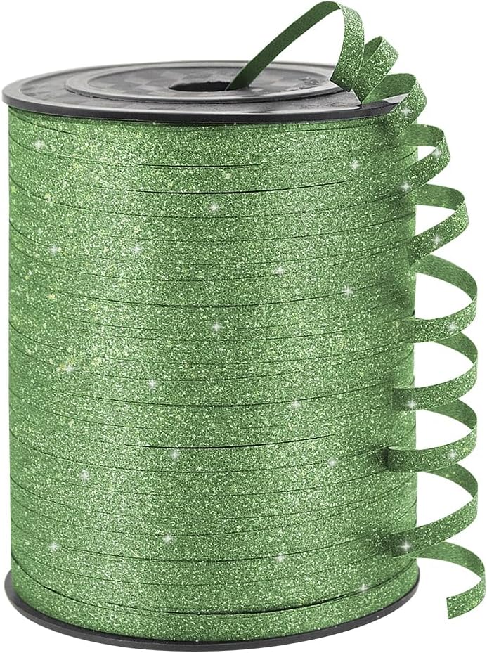 KMER LIFE Green Glitter Curling Ribbon, 1/5" Wide x 500 Yards Christmas Curling Ribbons for Gift Wrapping, Party Decoration, Balloon String, Crafting, Balloon Ribbons for Florist Flower (1 Roll)