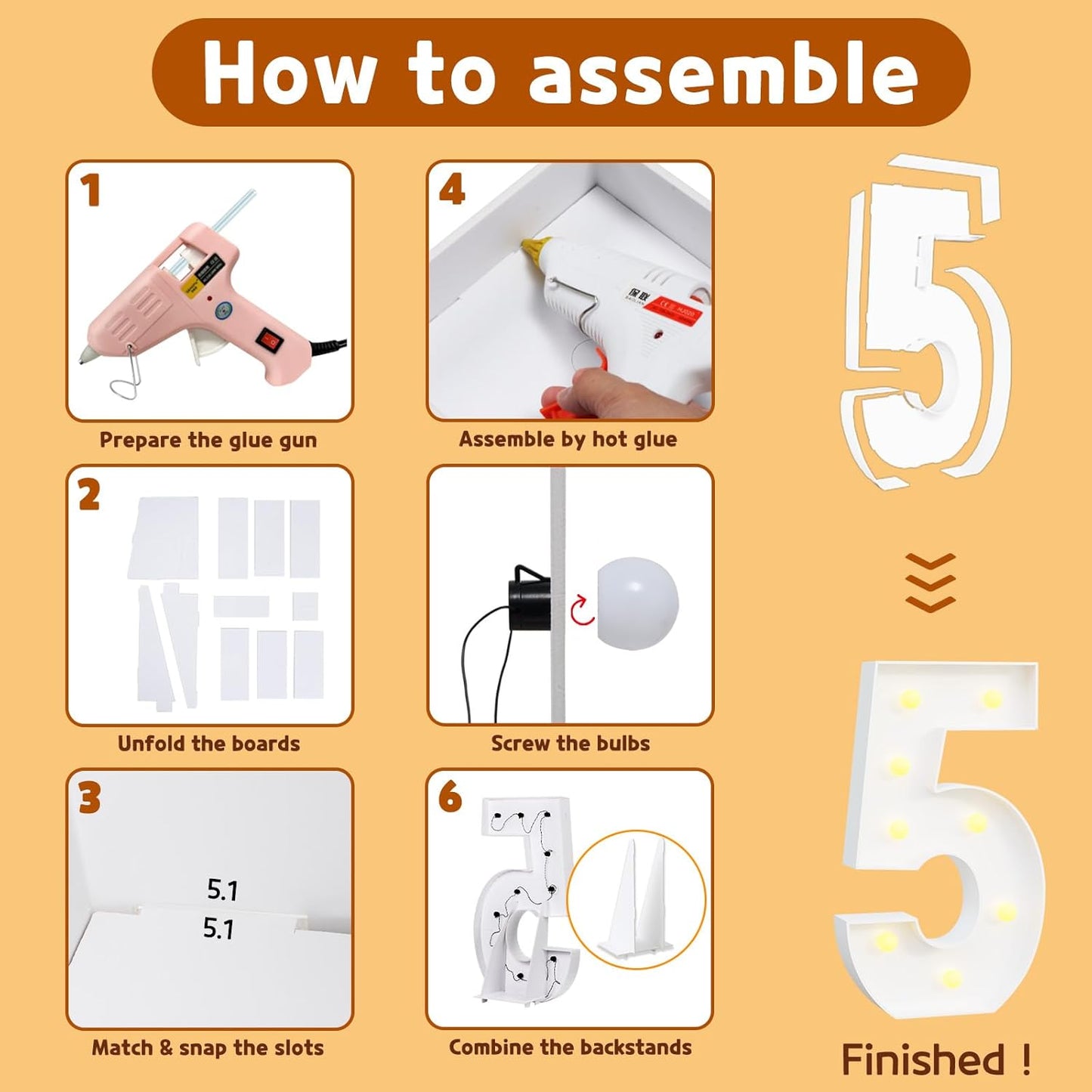 imprsv Marquee Light Up Numbers, Mosaic 3FT Marquee Numbers for 15th 50th Birthday Decorations Anniversary Party Decor, Large 5 for Party Decorations (Need to Assemble)