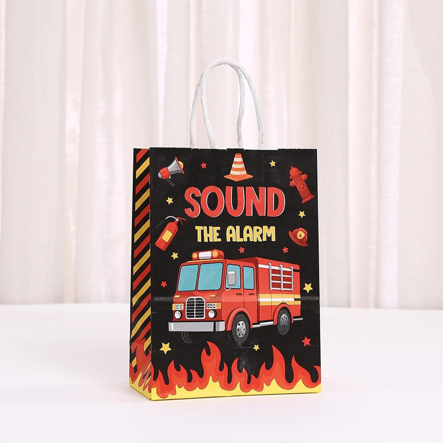 piqiya Fire Truck Party Favor Bags,24pcs Firetruck Gift Treat Goodie Bag for Fire Safety Awareness Events,Firefighter Candy Treat Paper Bag, Gift Bags for Fireman Birthday Party Rescue