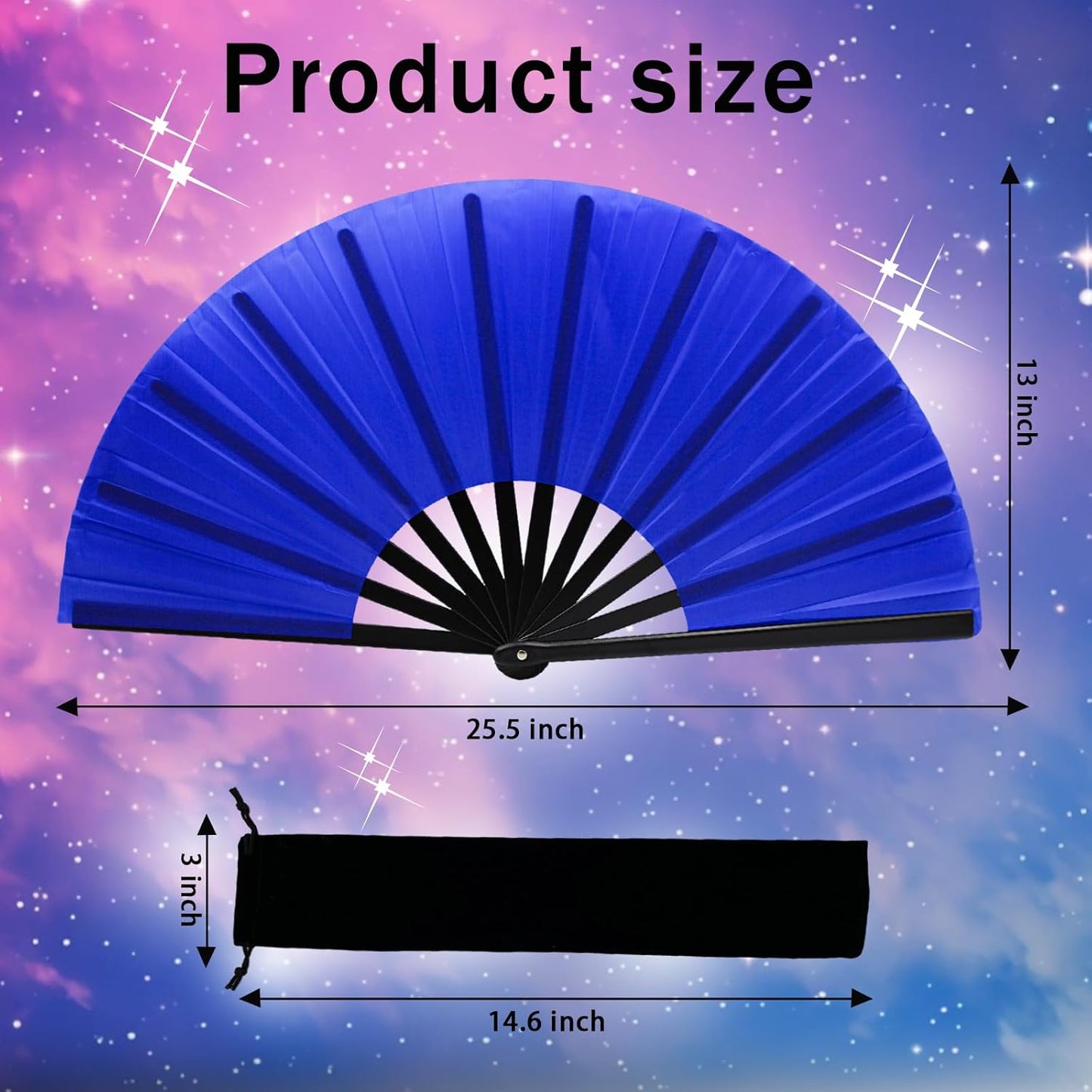 13inch Large Rave Fan Popping Clacking Fans for Line Dancing,Hand Fans for Women Foldable,Boots on The Ground Fan,Portable for Outdoor,Wedding,Party,Decoration (1pcs Blue)