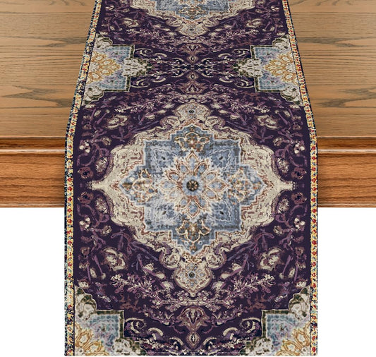 Artoid Mode Boho Bohemia Style Purple Table Runner, Country Rustic Farmhouse Magical Mardi Gras Kitchen Dining Table Decoration for Home Party Decor 13x72 Inch